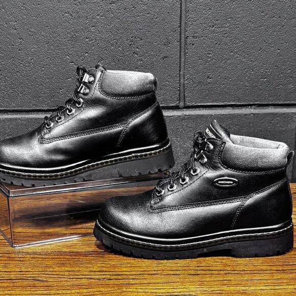 Y2K Vintage Skechers 2620 Chunky Black Leather Platform Lace Up Boots Women’s 6 - Picture 1 of 8